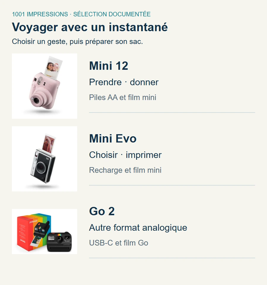 Meilleur appareil photo instantané pour voyager : trois profils